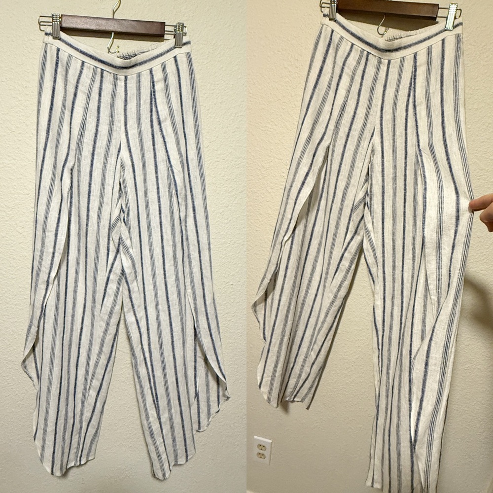 DREW Blue and White Striped Wide-Leg Pants-Size S